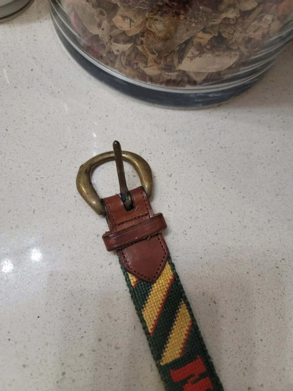 Dan Place Golf Belt Mens Size 36 Needlepoint Golf Theme Brass Buckle Made USA Br